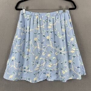 Eddie Bauer Skirt Womens Medium Blue Floral Button Front Lined Rayon Vintage 90s